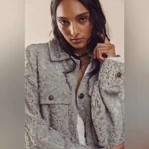 We The Free Dark Green Lace Ruby Shirt Jacket SZ S